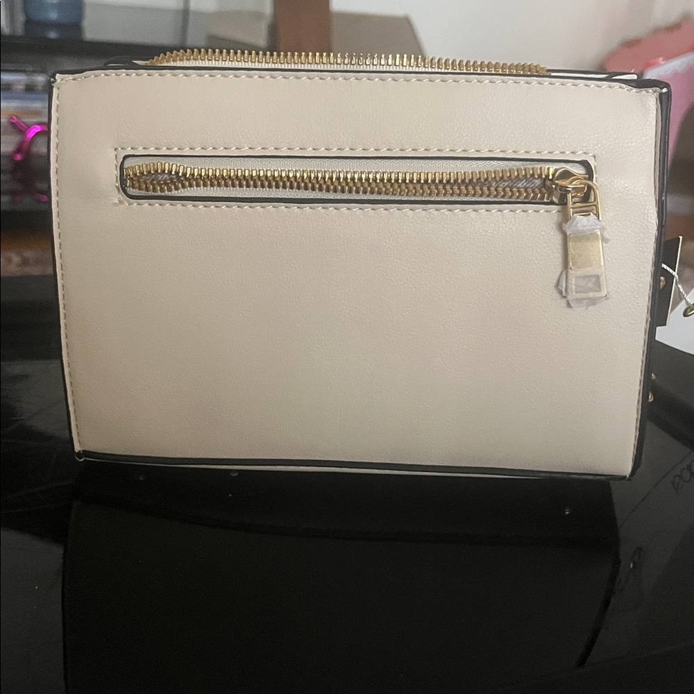 White Crossbody Bag with Red & Black Center Stripe - Women's Shoulder Bag - Picture 4 of 7